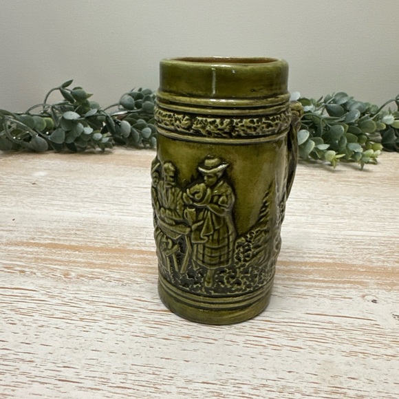 Other - Vintage German Green Ceramic Stein with Embossed Figures